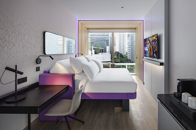 First Class King room at YOTEL Bangkok Sukhumvit. YOTEL Bangkok Sukhumvit will be an integral part of Cloud 11, the Thai capital’s new creative landmark. First Class King room at YOTEL Bangkok Sukhumvit. YOTEL Bangkok Sukhumvit will be an integral part of Cloud 11, the Thai capital’s new creative landmark.